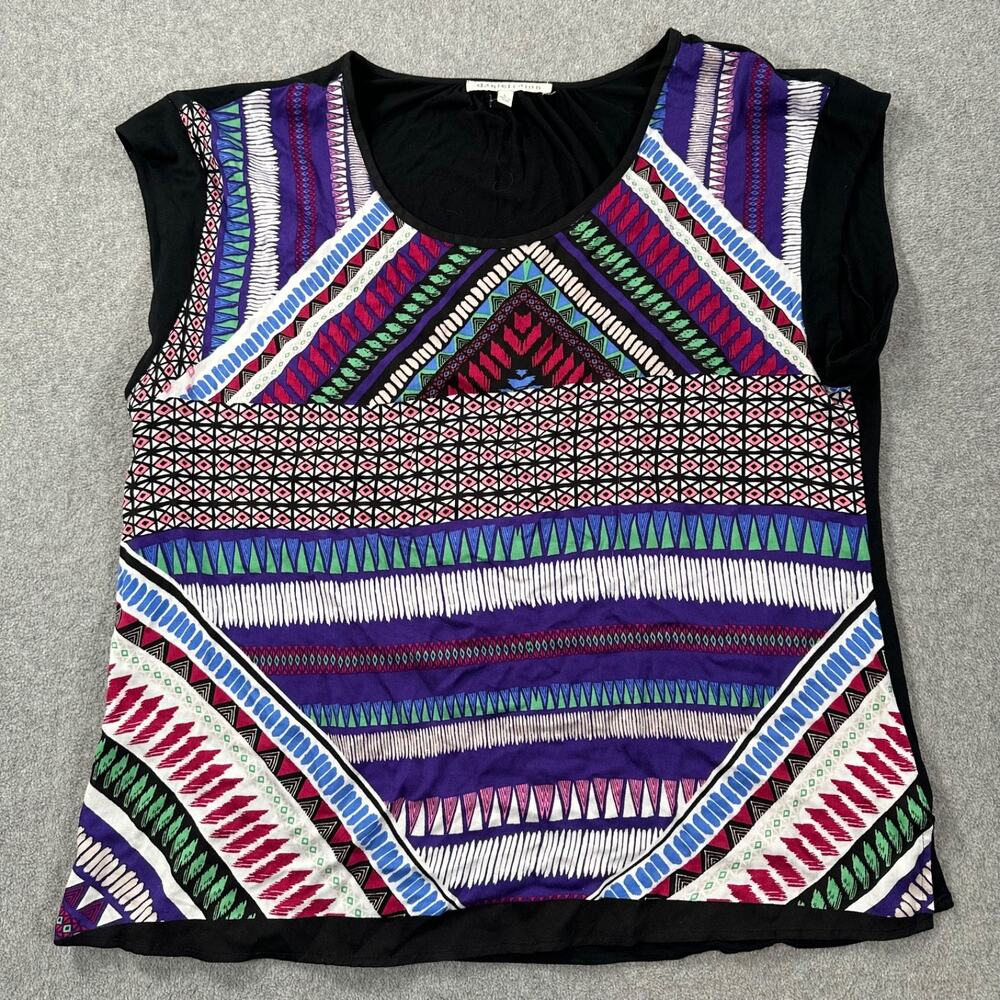Daniel Rainn Colorful Mixed Print Front Blouse Women's Large Dolman Sleeve Black